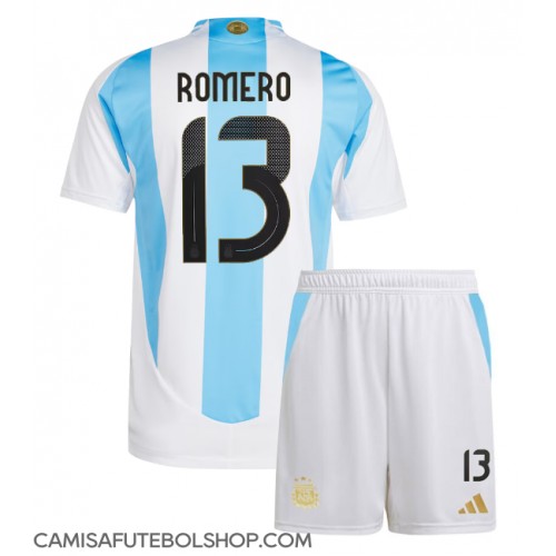 Camisa de time de futebol Argentina Cristian Romero #13 Replicas 1º Equipamento Infantil Copa America 2024 Manga Curta (+ Calças curtas)